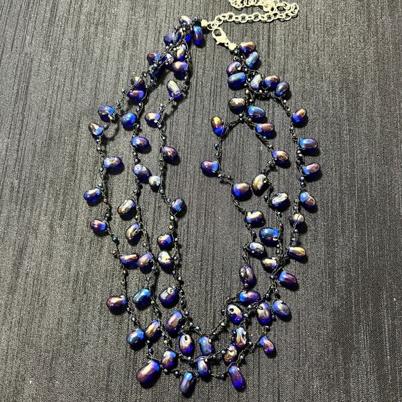 Peacock Vintyage Dichroic Glass 16 Inche 3 Strand Necklace - Picture 1 of 3